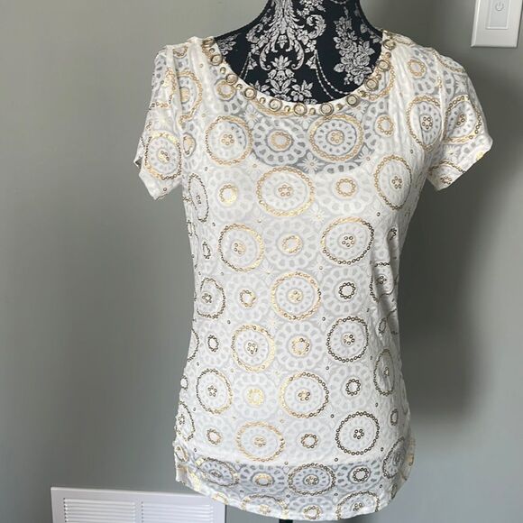 Ruby Rd. white/gold short sleeve top - Picture 1 of 3